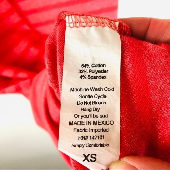 LuLaRoe Striped Dress Red Pink Julia Fitted Midi Short Sleeve Size XS - Picture 5 of 6